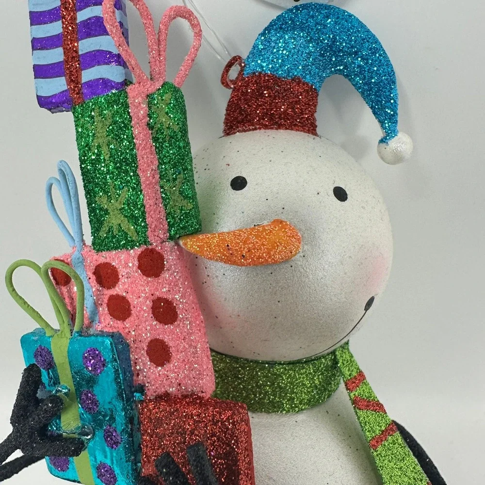 Pier 1 Christmas Ornament Unisex OS White Snowman Stacked Gifts Glitter 150/1511